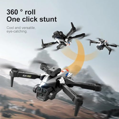 OBABO K10 Max Drone 4K High-Definition Three Camera Optical Flow Positioning Professional Aerial Photography Foldable Quadcopter (Silver) - color: Silver