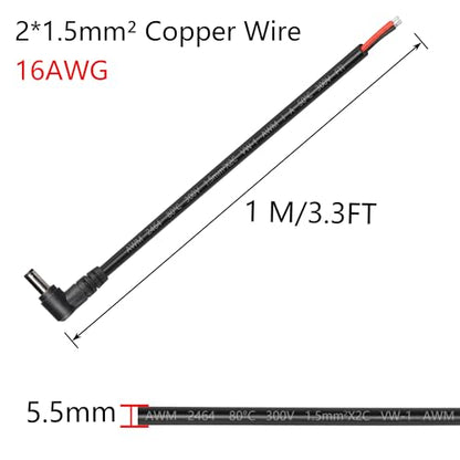 SinLoon 2 Pack DC5521 Power Pigtails Cable,16AWG 12V,90 Degree,3.3FT
