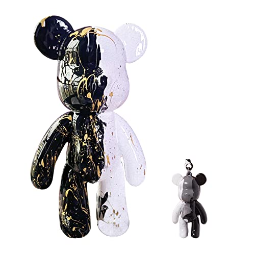 DIY Fluid Bear + Bear Keychain Figure, Marble Bear Painting Kit for Creative Pouring Art (Black+White+Gold, 9 inch) - color: Black+white+gold