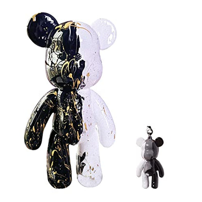 DIY Fluid Bear + Bear Keychain Figure, Marble Bear Painting Kit for Creative Pouring Art (Black+White+Gold, 9 inch) - color: Black+white+gold
