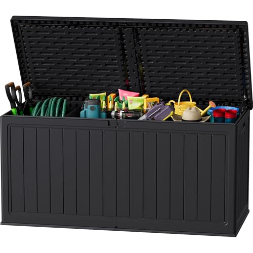 JUMMICO HDPE 270 Gallon Deck Box Double-Wall with Divider - color: Black, size: 270 gallon