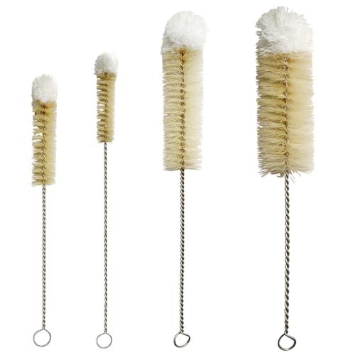 NewFerU Bottle Brushes Thin Long Handle X 4, Natural Boar Bristle Set