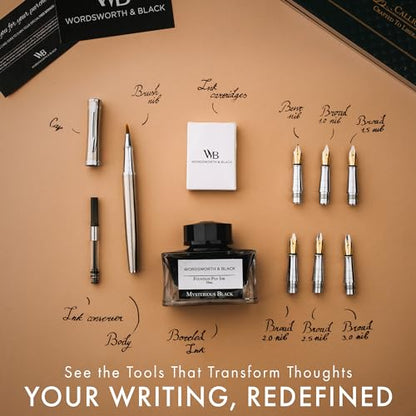 Wordsworth & Black Luxury Calligraphy Pen Set for Writing, 6 Nibs,Silver - color: Silver Chrome