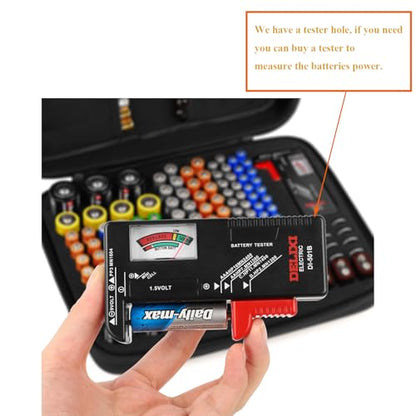 Battery Organizer Storage Box, Battery Vault Case Waterproof Explosionproof Holder Box, Batteries Carrying Case Container Bag (Holds 148 Batteries AA AAA C D 9V)（No tester included）