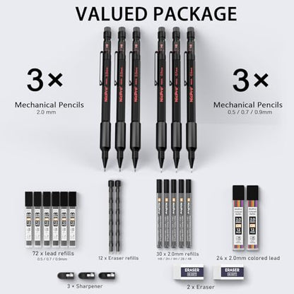 Nicpro 6 PCS Metal Mechanical Pencil Set, Art Drawing Pencil 0.5-2.0MM