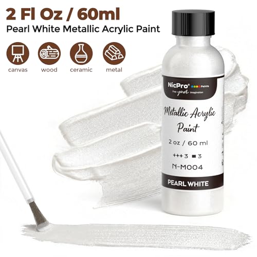 Nicpro 60ml Metallic Pearl White Acrylic Paint, Pearlescent Touch Up Paint - color: Pearl White
