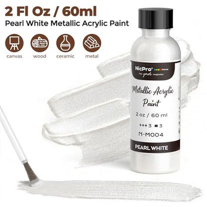 Nicpro 60ml Metallic Pearl White Acrylic Paint, Pearlescent Touch Up Paint - color: Pearl White