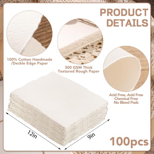 100 Sheets Watercolor Paper 9x12, 300 GSM Deckled Edge, Ivory White - size: 9 x 12inch
