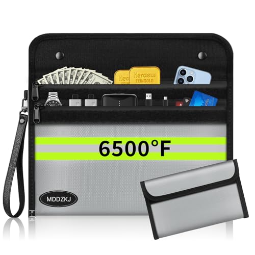 Upgraded Fireproof Money Bag for Cash 2 Zipper Pockets,6500℉ Safe Fireproof Storage Pouch with Hand Strap(11.2x7.7 inch),for Cash,Valuables,10 Layers of Protective Materials(2 Pack) - color: Silver, size: 2pockets+Small bag