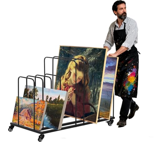 tonchean Art Canvas Storage Rack with Wheels, Adjustable Art Drying Painting Rack Metal Painting Storage Easel Display Stands for Canvas Boards, Panels, Frames, Crafts Drying & Drawing Boards