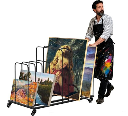 tonchean Art Canvas Storage Rack with Wheels, Adjustable Art Drying Painting Rack Metal Painting Storage Easel Display Stands for Canvas Boards, Panels, Frames, Crafts Drying & Drawing Boards