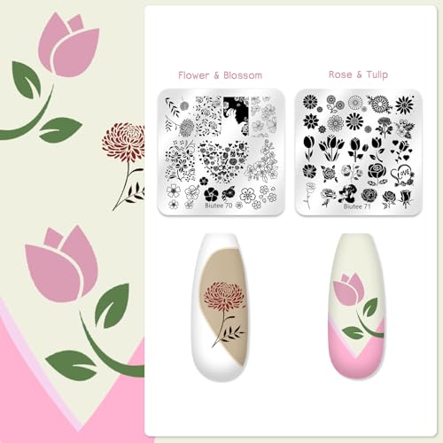 Biutee 16Pcs Nail Art Stamping Plates Silicone Stamper Scraper Storage Bag - color: 20PCS