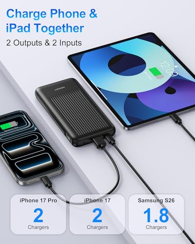 2-Pack Power Bank, 10000mAh 22.5W Fast Charging Portable Charger - color: Black & Black