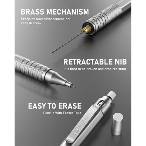 Nicpro 0.7mm Metal Mechanical Pencil Set with Case - color: Silver, style: 0.7 MM