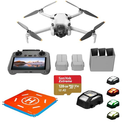 DJI Mini 4 Pro Drone Fly More Combo Plus with High Capacity Batteries, Bundle with 128GB Memory Card, LED Light, 20" Landing Pad Pro