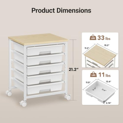 Pipishell Rolling Cart with 5 Drawers, Craft Storage Cart, Class White - color: Classic White, size: 5-Drawers