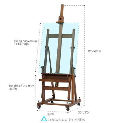 MEEDEN Enlarged H-Frame Art Easel: Solid Beech Wood Artist Heavy Duty Easel - color: Walnut, size: X-Large