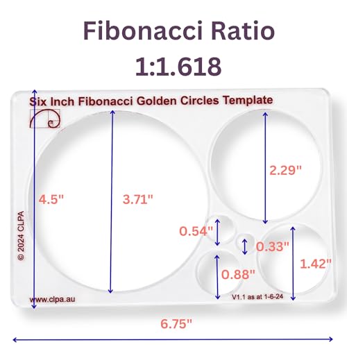 Fibonacci 6" 3-Piece Drawing Template Set, Golden Ratio Stencils - style: Set - 6" Circle/Star, 5" Square