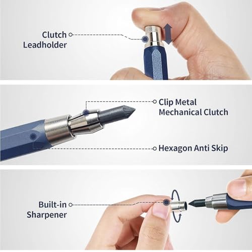 5.6mm Lead Holder Mechanical Pencils, 4 Pack Metal Clutch Pencils with Colored & Graphite Refills, Ideal for Artists, Architects & Draftsmen