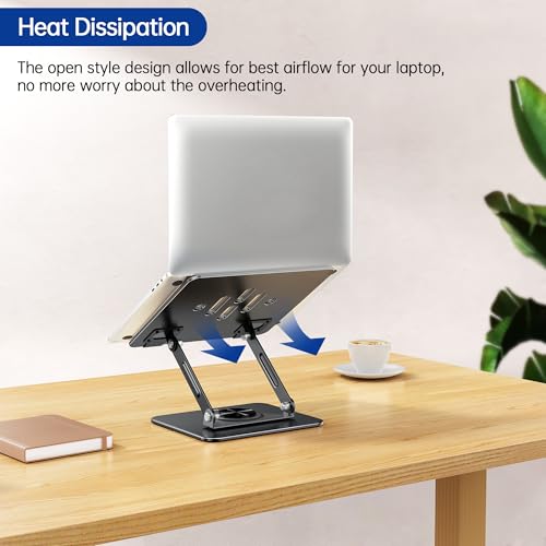 BESIGN Laptop Stand with 360° Rotating Base, Ergonomic Adjustable Notebook Riser, Foldable Computer Holder Compatible with 10-14" Laptops, LS11 Black - color: F-Dark Black-360°