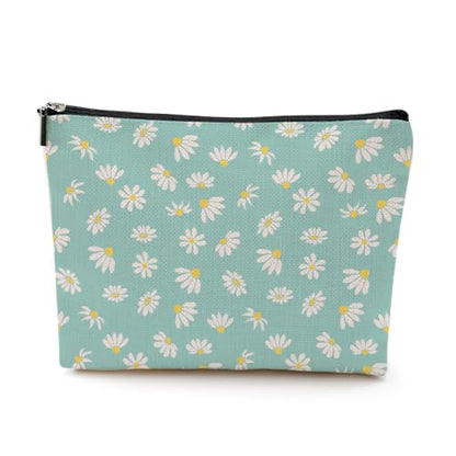 Boho Makeup Bag, Blue Daisy Floral Makeup Organizer Cosmetic Bags for Women - color: CuteDaisy01