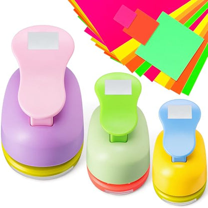 CHENGU 3 Pack Square Hole Punch 2"/1"/0.6", Random Color - color: Random Color, style: Square