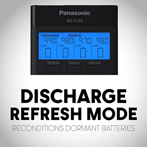 Panasonic BQ-CC65AKBBA Super Advanced eneloop pro and eneloop 4-Position Quick Charger with LCD Indicator Panel and USB Charging Port, Black - size: (Pack of 1)