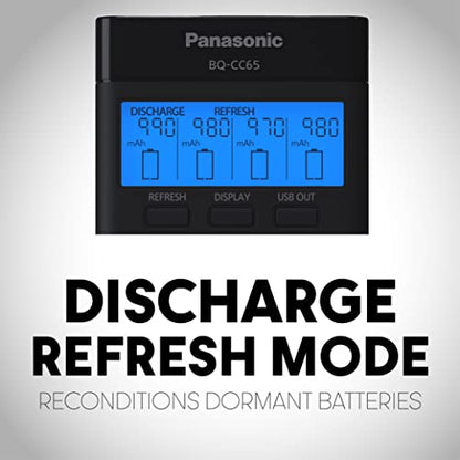Panasonic BQ-CC65AKBBA Super Advanced eneloop pro and eneloop 4-Position Quick Charger with LCD Indicator Panel and USB Charging Port, Black - size: (Pack of 1)