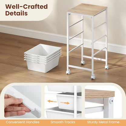 RELAX4LIFE 4-Drawer Rolling Storage Cart w/Lockable Wheels(White) - color: White, size: 28”H