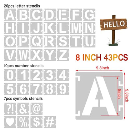 8 Inch Letter Stencils,43Pcs Reusable Letter Stencils for Painting - size: 8 inch