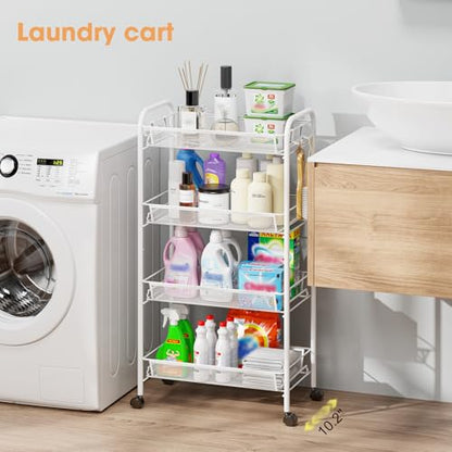 TOOLF 4 Tier Rolling Cart, Metal Utility Storage Cart with Wheels, White - color: White, size: 4-Tier
