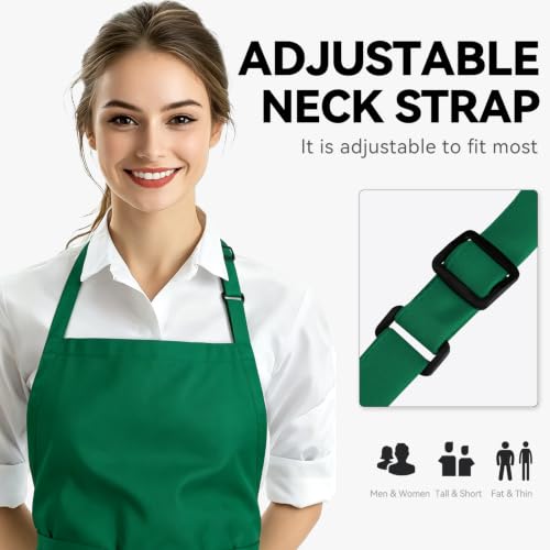 NLUS Kitchen Cooking Apron with 3 Pockets, Adjustable Bib Apron Chef Aprons for Women Men - color: Green