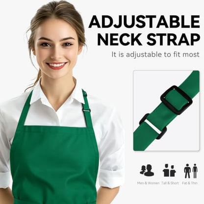 NLUS Kitchen Cooking Apron with 3 Pockets, Adjustable Bib Apron Chef Aprons for Women Men - color: Green