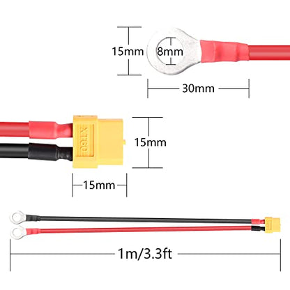 XT60 to O Ring Terminal Cable,XT60 Female to O Ring Connector Cable,with 1M 12AWG Silicon Wire,for RC Lipo Battery FPV Racing Drone(1M/3.3FT)