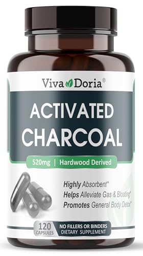 Viva Doria Activated Charcoal 520 mg, 120 Vegetable Capsules - size: 120 Count (Pack of 1)