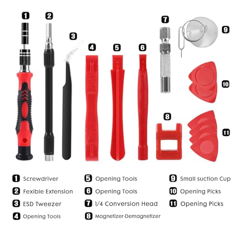 115 in 1 Precision Screwdriver Set, Mini Professional Magnetic Repair Tool Kit, Multi functional Small Screwdriver for Macbook, Phone, PC Computer, Watch, Game Console, Electronic Repair (Red)