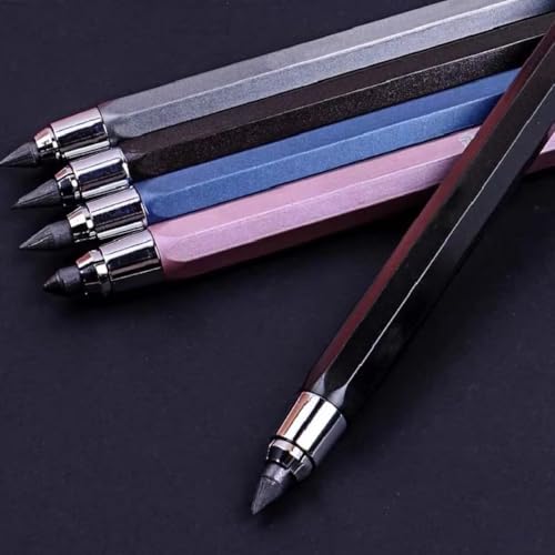 5.6mm Lead Holder Mechanical Pencils, 4 Pack Metal Clutch Pencils with Colored & Graphite Refills, Ideal for Artists, Architects & Draftsmen