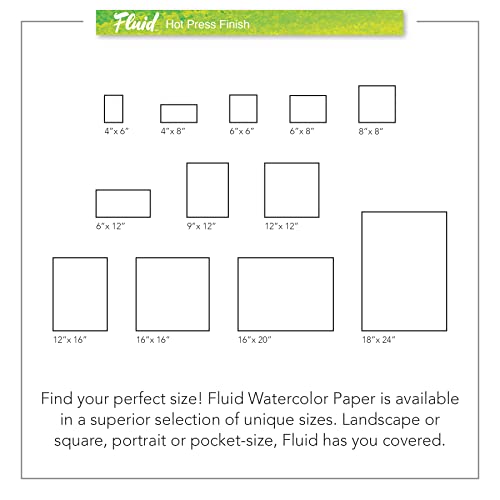 Fluid Watercolor Paper 850048 140LB Hot Press 4 x 8 Block, 15 Sheets, White