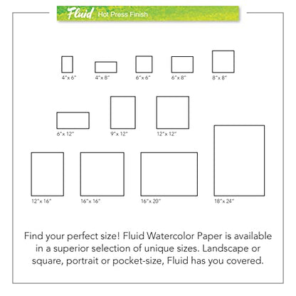 Fluid Watercolor Paper 850048 140LB Hot Press 4 x 8 Block, 15 Sheets, White