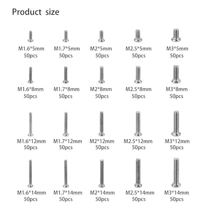 1000 Pcs Tiny Screws for Electronics, M1.6 M1.7 M2 M2.5 M3 Round Head Mini, Replacement Computer Screws, Small Machine Assortment Kit for Laptop Notebook Glasses Repair(1000)