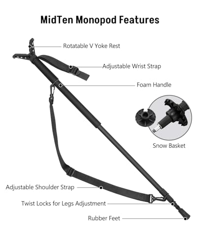 MidTen Shooting Stick Hunting Monopod with V Yoke Rest for Gun and Crossbow - color: Black