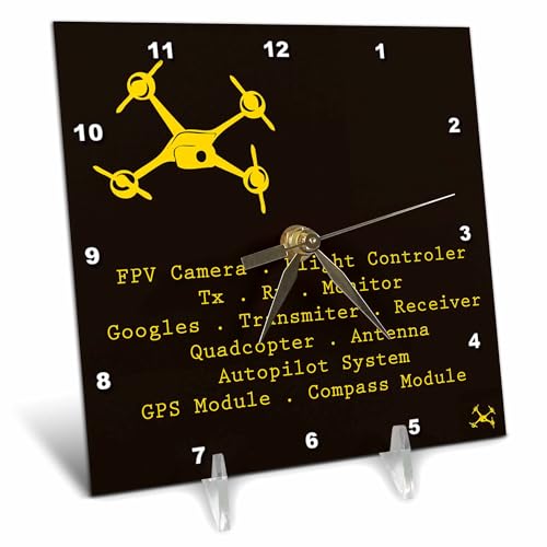 3dRose Black and Yellow Drone with DIY Accelerometer Gyroscope Brushless Motor GPS 6x6 Desk Clock