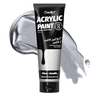 JusArt Acrylic Paint Metallic Silver Tubes 250ml (8.45 oz) - color: Silver