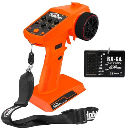 RC Remote Control 4CH 2.4G Transmitter with Receiver and Lanyard for RC Car Crawler Boat, Orange - color: Orange