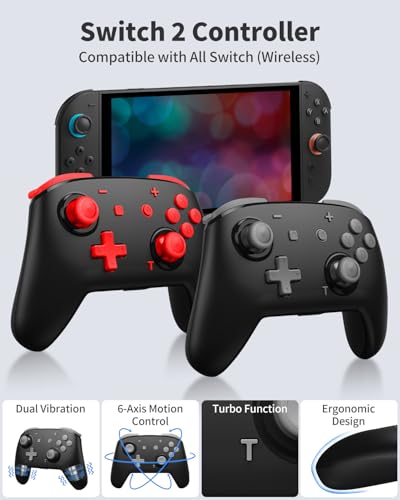 Accessories Bundle for Nintendo Switch 2 2025 20-in-1: 2 Wireless Pro Controllers, Carrying Case, Screen Protectors, Dockable Protective Case, Steering Wheels and Thumb Grips, All-in-1 Starter Kit & Gift Set - color: Red&Grey