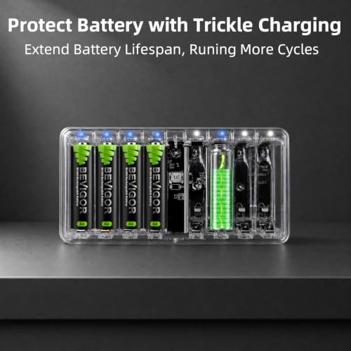 AA AAA Battery Charger for Rechargeable AA AAA Battery, Charger only - size: 8 Bay Charger - transparent