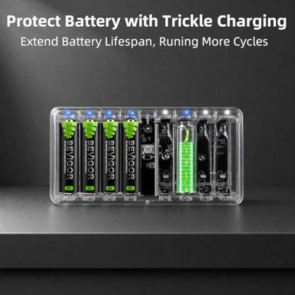 AA AAA Battery Charger for Rechargeable AA AAA Battery, Charger only - size: 8 Bay Charger - transparent