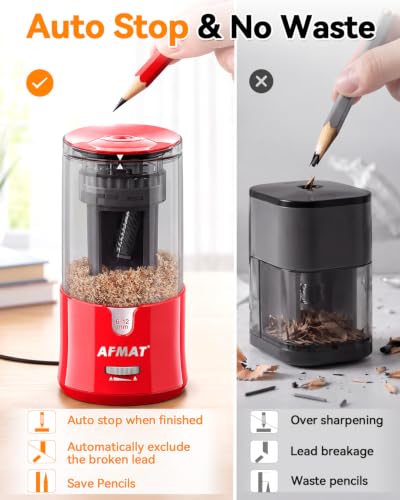 AFMAT Electric Pencil Sharpener, Plug-in Pencil Sharpener for 6-12mm Pencil - color: Red