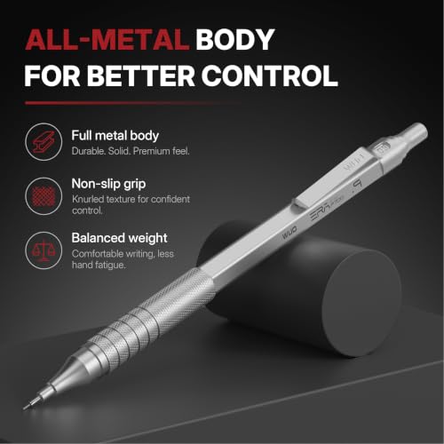 WUO 0.9mm Mechanical Pencil Set, 3 Pack Metal Drafting Pencils - color: Mixed Colors, size: 0.9