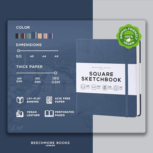 Beechmore Books 8x8 Square Mixed Media Sketchbook 160 GSM/98lb, Gift Box - color: Symphony Blue, size: Square - 8" x 8"